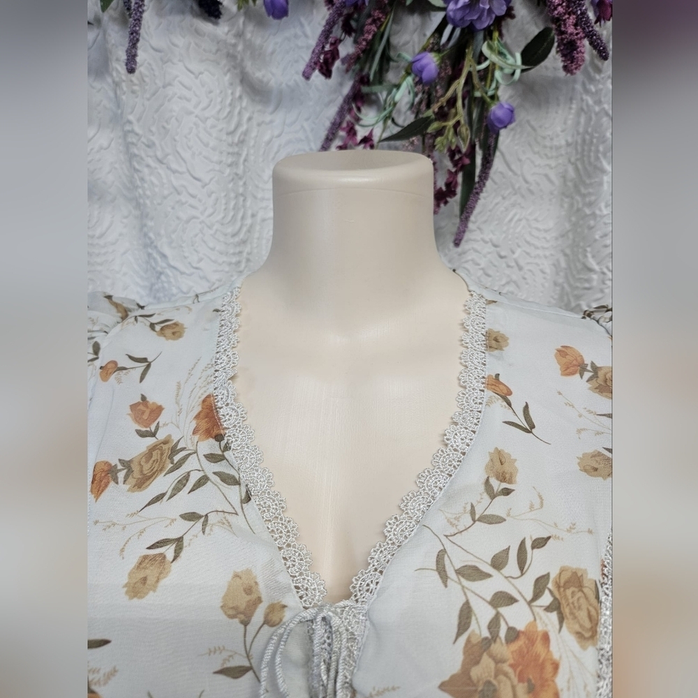 Cream Bishop Sleeve Sundress with Scoop Neck - Picture 7 of 12